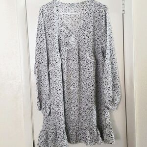 Liher Leopard Spot V-neck Ruffle Cross Bodice & Hem Long Sleeve Dress SZ XL